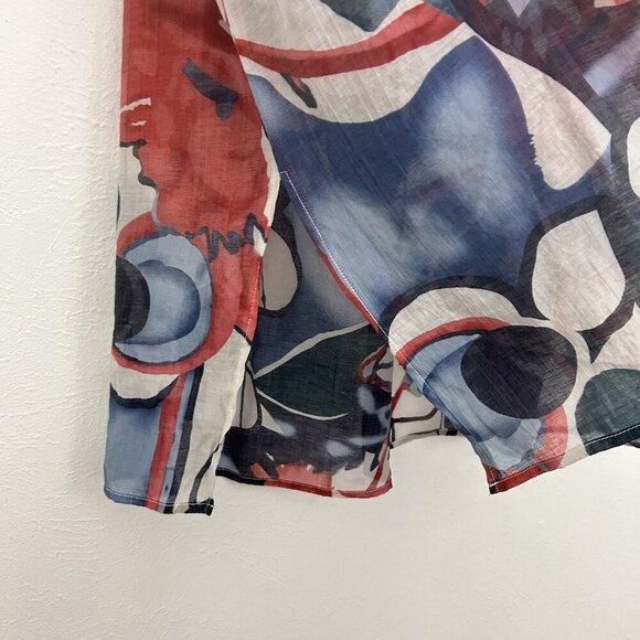 Simple By Suzanne Metro Blue Red Colorful Abstract Pullover Top Sheer Cotton 2X - Picture 4 of 10